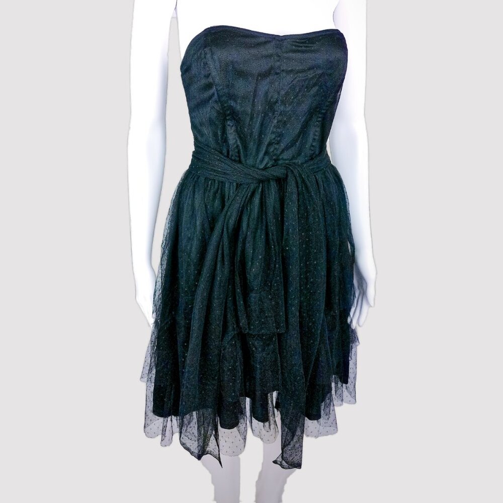 H&M Divided Vintage Black Formal Mesh Strapless Sweetheart Midi Dress